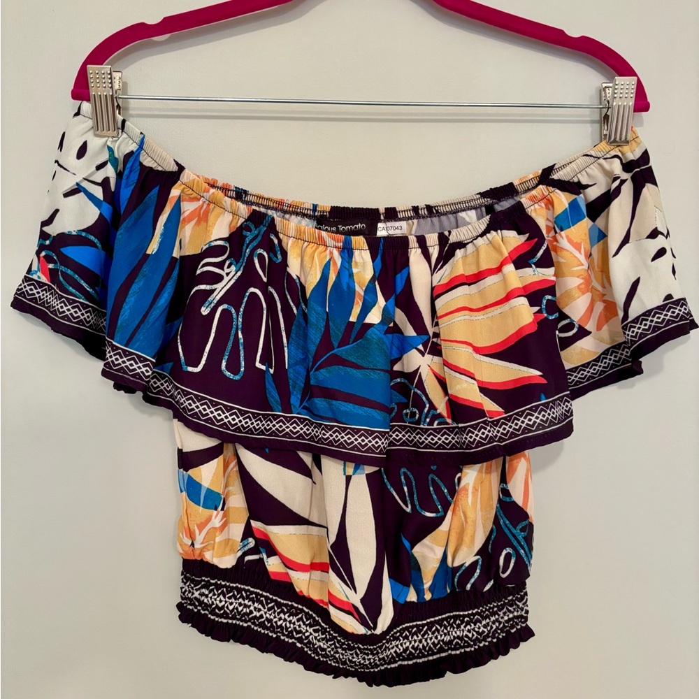 NEW ‘Jealous Tomato’ Off-Shoulder Women's Tropical Pattern Top